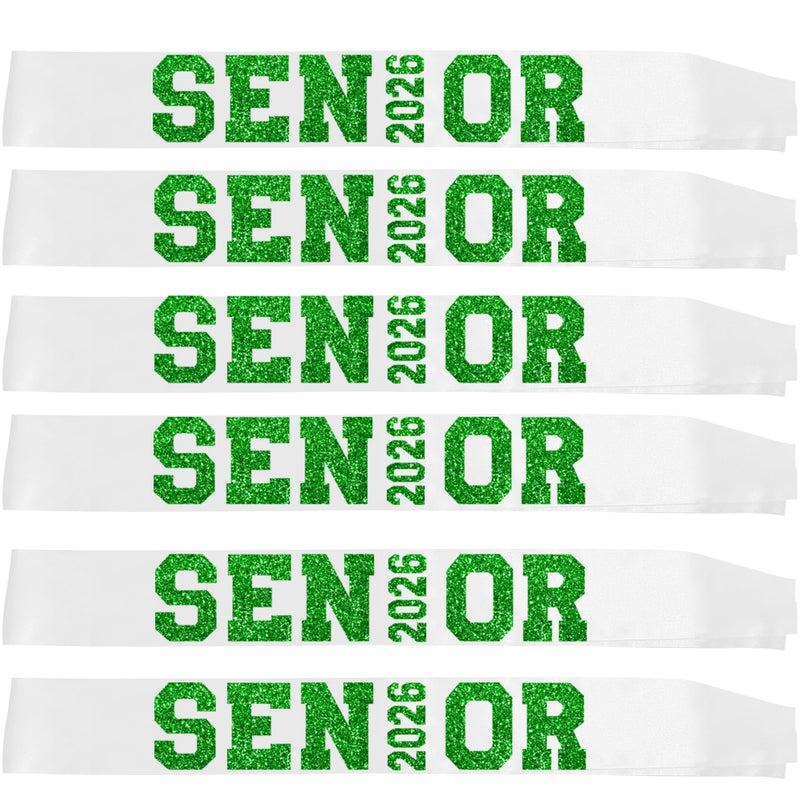 Partyprops 6Pcs White Senior 2026 Satin Sashes with Green Glitter Letters Senior 2026 Decorations - 2026 Graduation Celebrations Sashes - Senior Cheer Sash - Cheerleader Sash - Class Competition Sashes - Image 5